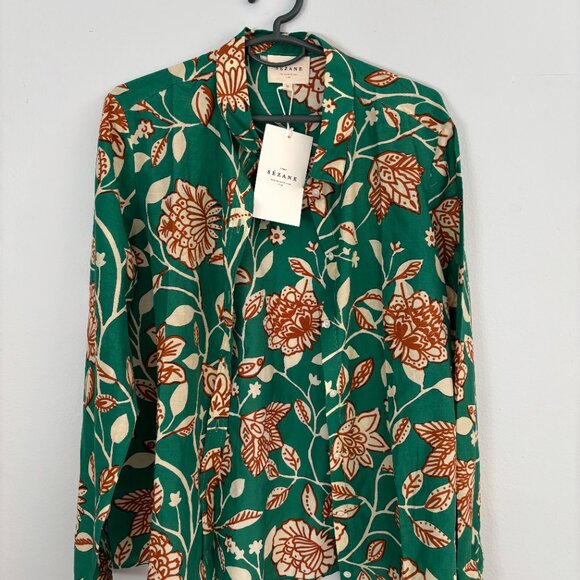 NWT Authentic Sezane Chemise Pierro Shirt Size 6 US 38 EU org. $125 Gemini Green - Picture 8 of 16